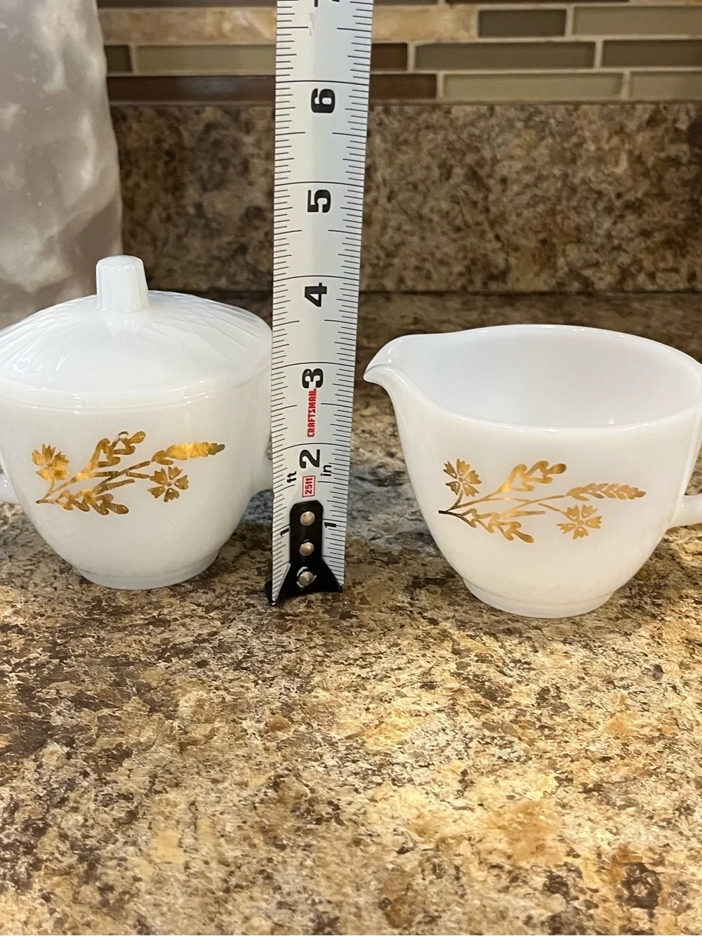 Vintage Federal Glass milk glass creamer & sugar bowl Meadow Gold Wheat pattern.
